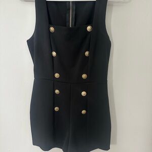 Symphony Black Sleeveless Mini Dress with Gold Buttons